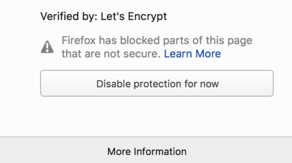 Firefox advarsel om blandet indhold til brugere